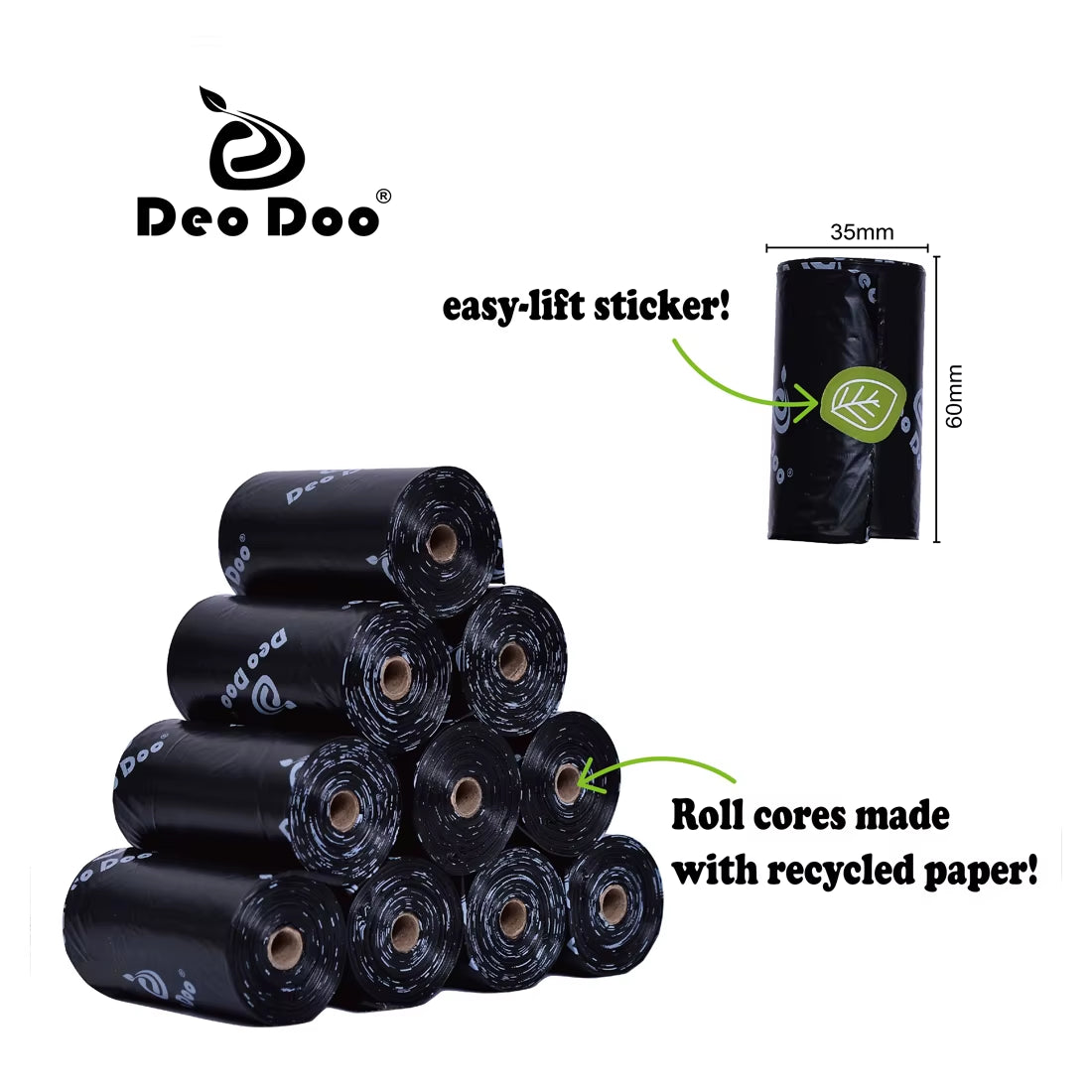 Deodoo Dog Poop Bags Biodegradable Extra Thick Strong Biobase Earth-Friendly Doggie Black Cat Waste Bags